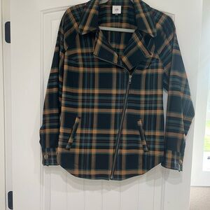 CAbi Women's Plaid Utility Jacket - Black, Green, and Tan